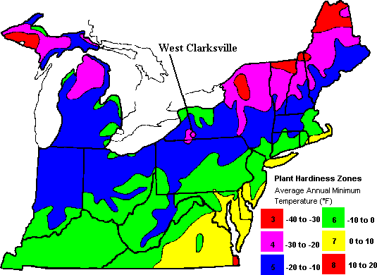 Nursery location and hardiness zone map